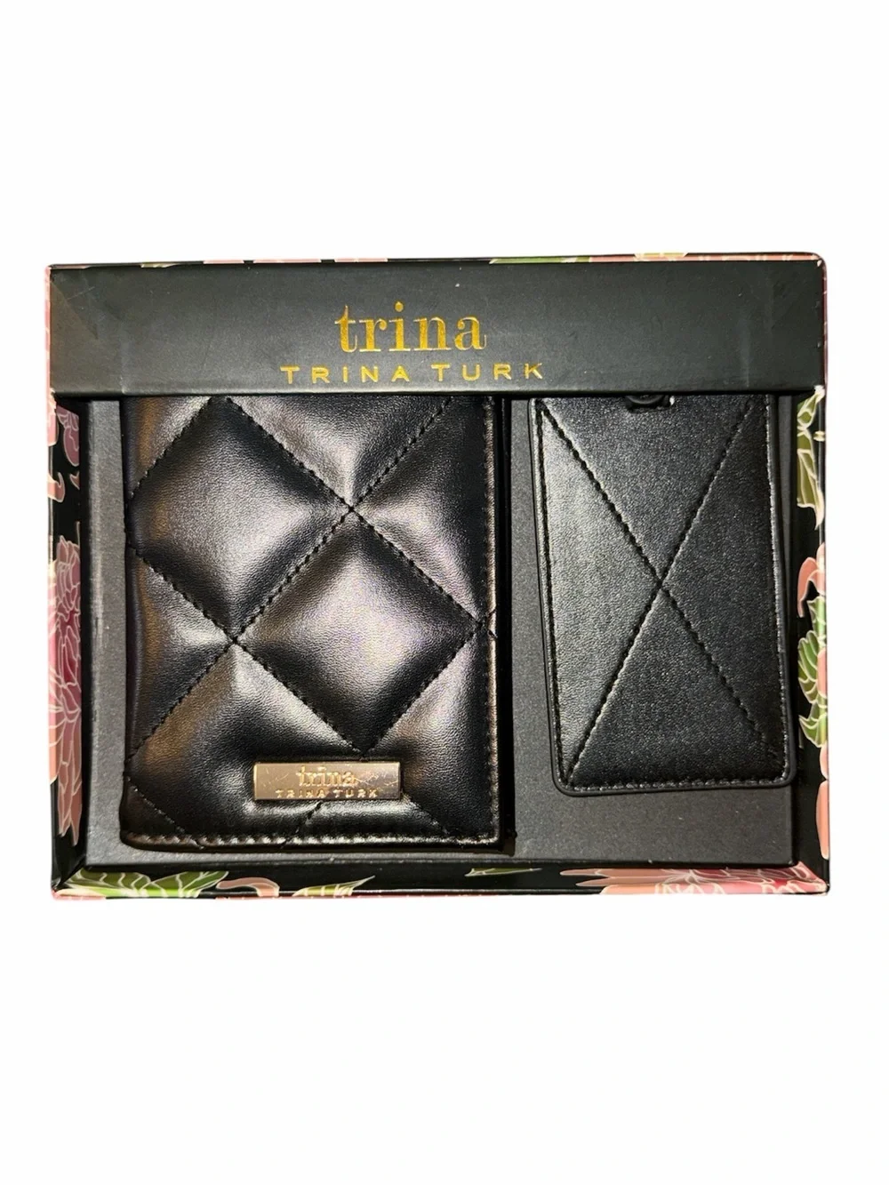 Trina Turk Black Quilted Wallet and Matching Card Sleeve